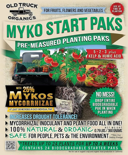 Myko Start Paks 5-2-3 Organic Fertilizer Pre-Measured Transplant Paks with MYKOS Mycorrhizae, 24 Count Bag