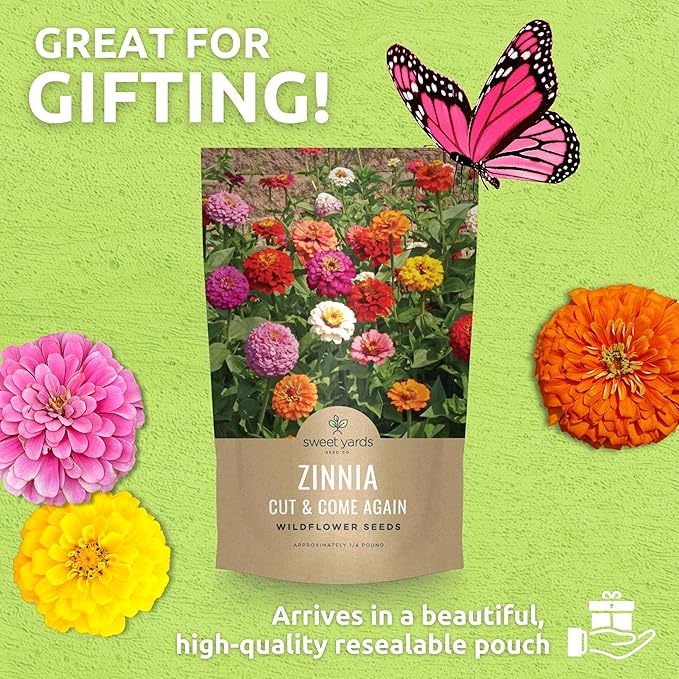 Zinnia Cut & Come Again Mix - Bulk 1/4 Pound Pouch - 15,000 Flower Seeds for Planting - Zinnia elegans