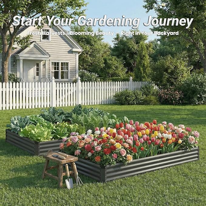 2PCS 6x3x1 FT Rectangle Metal Raised Garden Bed Kit, Elevated Garden Planter Box Outdoor, Large Planters for Outdoor Plants, Flower, Vegetables, Fruit, Herbs (Dark Gray)