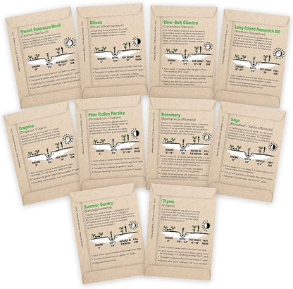 Culinary Herb Seeds Variety Pack: 10 Spice Herbs, Hydroponic Garden Indoors, Heirloom Planting Basil, Parsley, Sage, Thyme, Rosemary, Cilantro, Chives Dill Oregano, Summer Savory by Sustainable Sprout