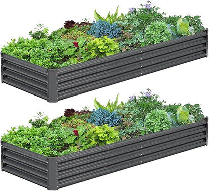 2PCS 8x2x1FT Galvanized Raised Garden Bed Kit, Galvanized Planter Raised Garden Boxes Outdoor, Large Metal Raised Garden Beds for Vegetables-Grey