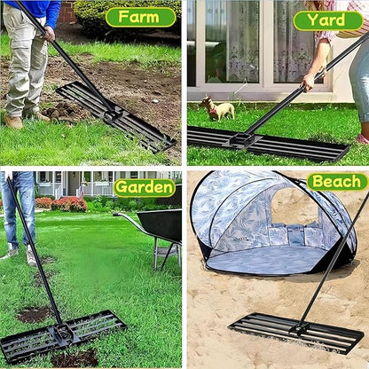 Lawn Leveling Rake, 42” x 10” Leveling Rake，Lawn Leveler w/ 72” Long Non-Slip Handle, Level Lawn Tool for Grass, Golf Field, Level Soil or Dirt Ground
