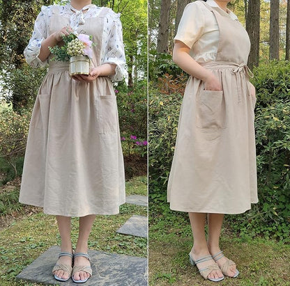 Cute Retro Cotton Linen X-Back Aprons Home Kitchen Garden Art Painting Pinafore Florist Shop Overalls