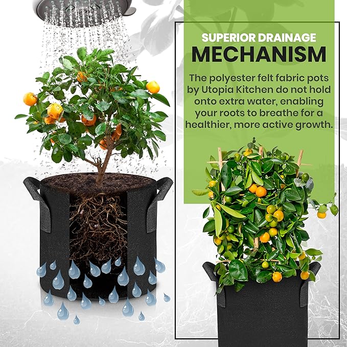 Utopia Home 3-Pack 7 Gallon Fabric Grow Bags, Heavy Duty Thickened Fabric Planters Pots, Aeration Fabric Pots with Handles, Nonwoven Fabric Bags Suitable for Vegetables Flowers Mushroom (Black)
