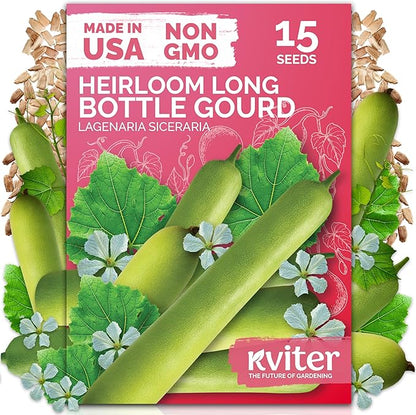 KVITER 15 Nam Tao Ngam Gourd Seeds (Lagenaria siceraria) – Calabash Bottle Gourd Seed Packets UPO India Hybrid Lauki Squash – Asian Vegetable Seeds For Planting Home Garden Containers Trellis Outdoors