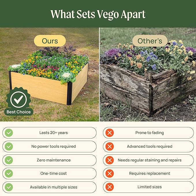 Vego garden Woodgrain Series Raised Garden Bed, 26'' Tall 4' x 8' Wooden-Look Metal Planter Box Outdoor for Gardening Vegetables, Flowers, Herbs