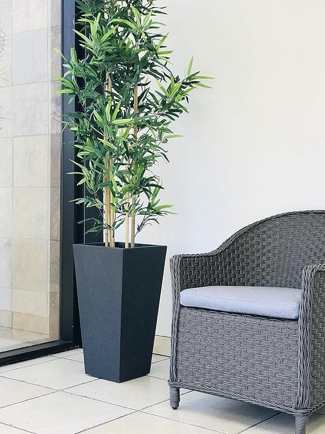 Kante 24.4" H Concrete Tall Tapered Planter, Large Outdoor Indoor Garden Plant Pot with Drainage Hole and Rubber Plug Home and Patio, Dark Gray