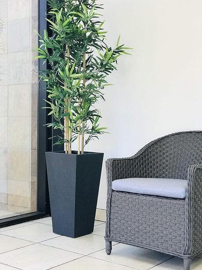 Kante 24.4" H Concrete Tall Tapered Planter, Large Outdoor Indoor Garden Plant Pot with Drainage Hole and Rubber Plug Home and Patio, Dark Gray