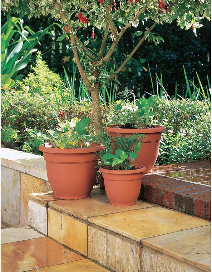 Bloem Ariana 16" Peppercorn Round Self-Watering Resin Planter Pot - Rolled Rim Indoor and Outdoor Gardening Planter