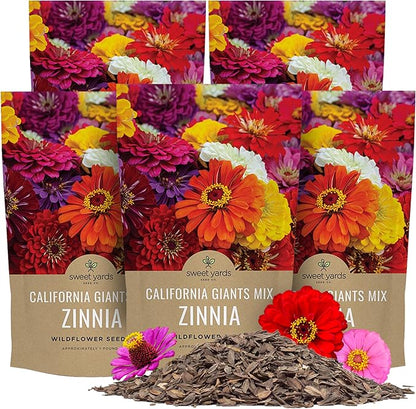 Bulk Zinnia Seeds - California Giants Mix - 5 Pounds - Over 240,000 Flower Seeds - Mixed Colors and Large Blooms