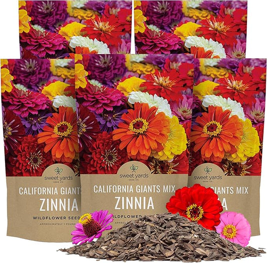 Bulk Zinnia Seeds - California Giants Mix - 5 Pounds - Over 240,000 Flower Seeds - Mixed Colors and Large Blooms