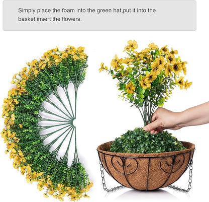 HyeFlora Artificial Fake Fall Hanging Mums Plants Flowers Basket for Outdoor, Autumn Faux Silk Yellow Daisy in Hang Planter Look Real UV Resistant for Porch Home Patio Balcony Yard Decor