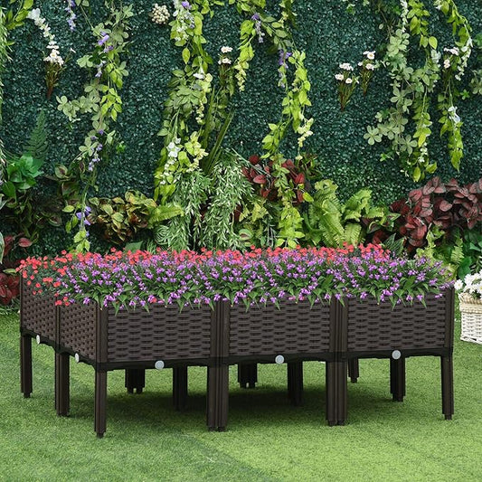 Outsunny 6 Piece Raised Garden Bed with Legs, Planter Box Raised Bed to Grow Flowers, Herbs & Vegetables, Brown