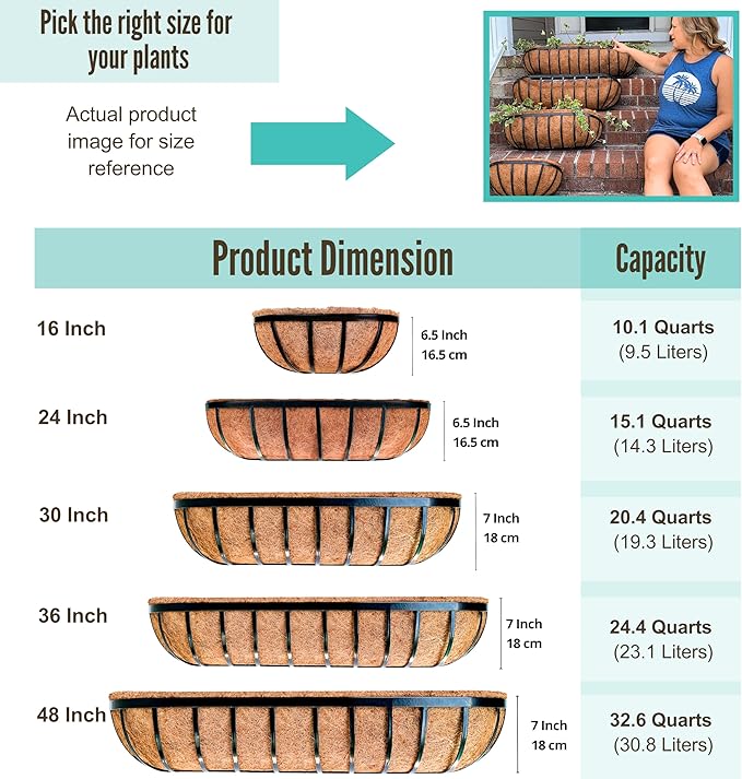 LaLaGreen Wall Hanging Planter Outdoor (48 Inch, 2 Pack) Large Window Flower Box with Coco Liners, Black Metal Rectangular Plant Holder Attach to House Horse Trough Fence Balcony Modern Porch Patio