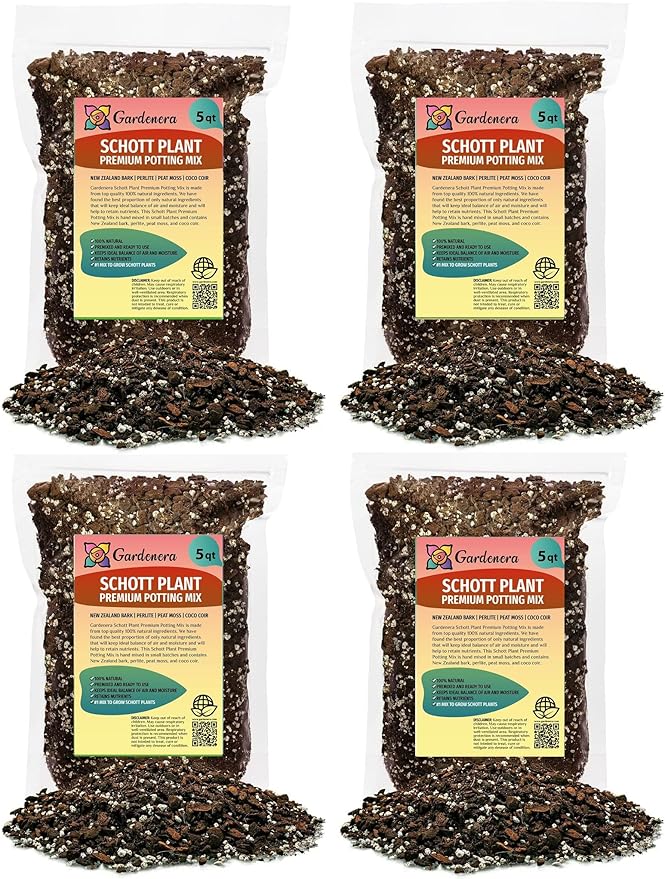 GARDENERA Monstera Lechleriana Schott Soil Mix - Trusted by Experts for Strong and Healthy Plants - 20 Quart (4 Bags of 5 Quart)
