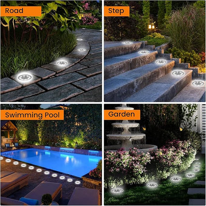 Siatom Solar Ground Lights 12 Pack, IP68 Waterproof Solar In-Ground Light for Outdoor, Flat Landscape Lighting, Garden Disc Light for Pathway, Walkway, and Yard - 12 Pcs (Cool White)