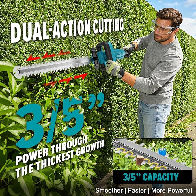 Hedge Trimmer Compatible for Makita 18V Battery，Cordless Electric Hedge Trimmer with 1600RPM Brushless Motor, 22'' Dual-Action Blade with 3/5'' Cutting Capacity (NO Battery)