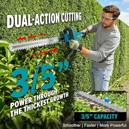 Hedge Trimmer Compatible for Makita 18V Battery，Cordless Electric Hedge Trimmer with 1600RPM Brushless Motor, 22'' Dual-Action Blade with 3/5'' Cutting Capacity (NO Battery)