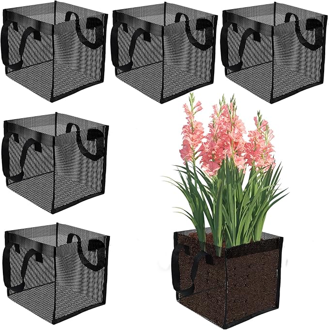 6PCS Mesh Aquatic Pond Plant Baskets, 2 Gallon Large Pond Planting Bags Reusable Aquatics Planter Pot Water Lily Growing Container with Handles for Lotus Bog Plant Garden Terrestrial Plants, 7.9"