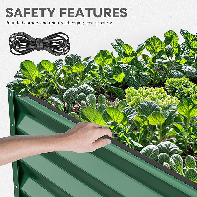 YITAHOME 96x48x18 in 2pcs Galvanized Raised Garden Bed Kit, Large Metal Planter Box with Gloves, Safety Rubber & Support Rod, Outdoor Flower Bed for Plants Vegetables, Green
