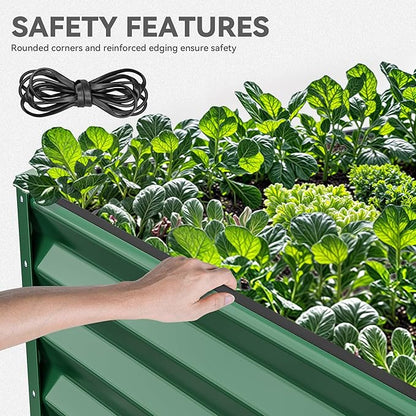 YITAHOME 96x48x18 in 2pcs Galvanized Raised Garden Bed Kit, Large Metal Planter Box with Gloves, Safety Rubber & Support Rod, Outdoor Flower Bed for Plants Vegetables, Green