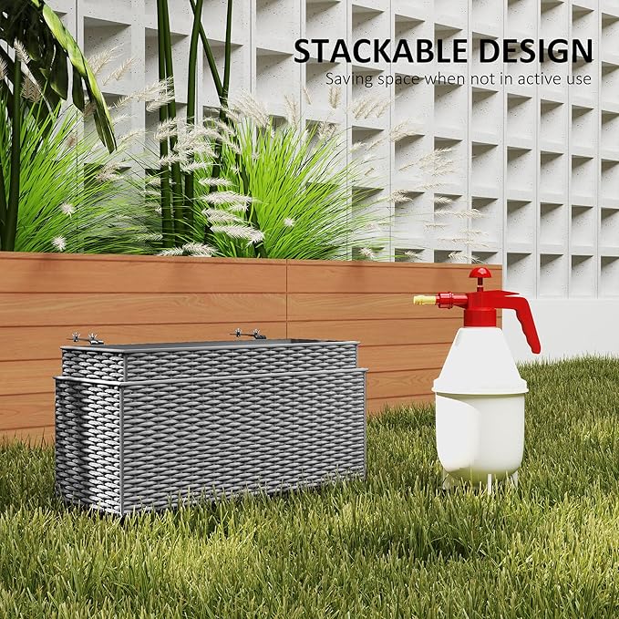 Outsunny Railing Planter Box (2 Pack, 20 Inch), Hanging Flower Pots with Hooks, Drainage Holes for Fence, Balcony, Garden, Patio, Rattan Look, Gray