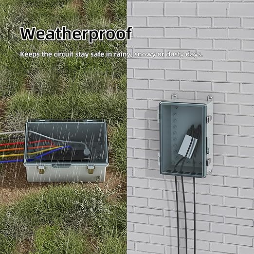 Joinfworld Waterproof Extension Cord Cover 11.4x7.5x5.5 Outdoor Electrical Box for Outside Weatherproof Clear Cover Enclosure for Power Strip Outlet Plug Cable