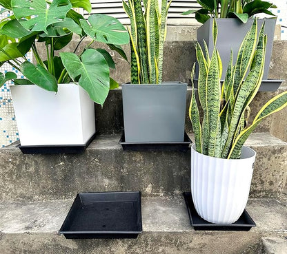 Square Plant Saucer 5 Pack 8 10 12 14 16 18 20 Inch, Plant Trays for Pots Heavy Duty Plastic Plant Saucers for Indoors Outdoors, Flower Pot No Holes Plant Drip Trays
