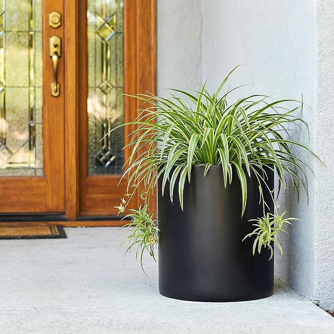 FaithLand Plant Pot 14 inch - Perfectly Fits Mid-Century Modern Plant Stand - Drainage Plug and Drainage Mesh Screen - Matte Black