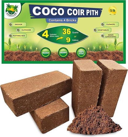 MODELLOR 4 Bricks (5 lb) Premium Super Washed Coco Coir, Yields 9 gallons, Seed Starter, Organic, pH Balanced, Gardening, Indoor, Outdoor use.