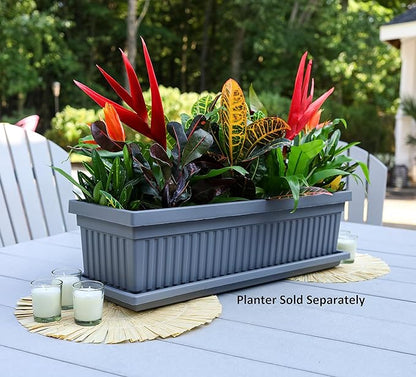 The HC Companies 23.5 Inch Venetian Rectangular Plant Saucer - Indoor Outdoor Plastic Plant Trays for Pots - 23.5"x7.5"x1.3" Warm Gray (Pack of 4)