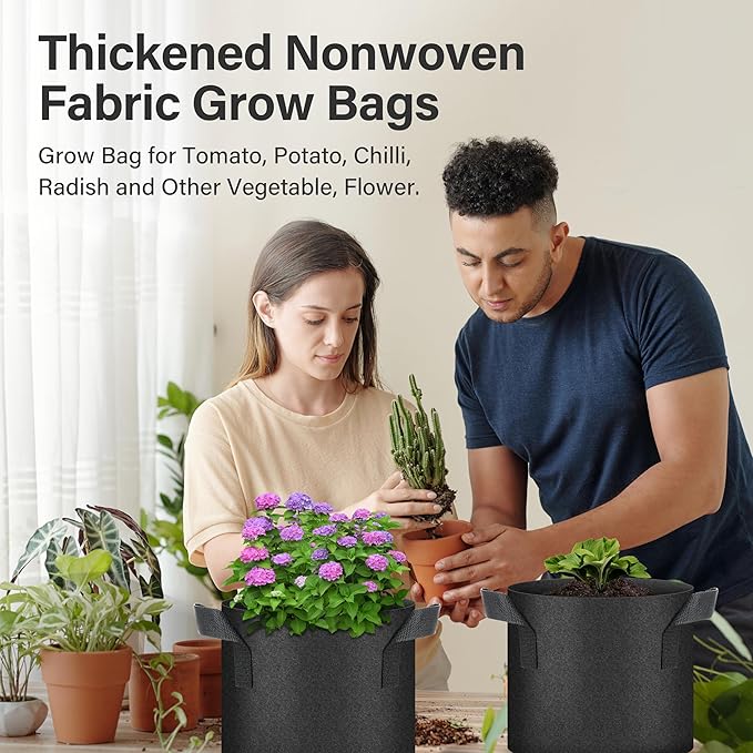 YSSOA 5-Pack 1 Gallon Grow Bags, Aeration Nonwoven Fabric Plant Pots with Handles, Heavy Duty Gardening Planter for Potato, Tomato, Vegetable and Fruits, Black 2024 Version