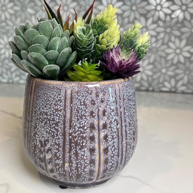 Admired by Nature 4.5" Ceramic Flower Planter Decorative Pot for Indoor Plant Succulent Home Décor, Lavender