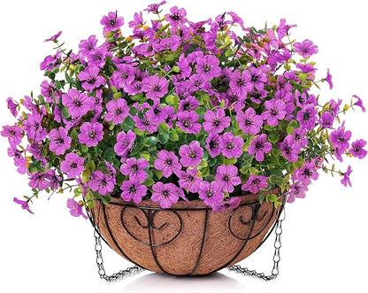 HyeFlora Artificial Fake Hanging Plants Flowers Basket for Outdoor Outside Porch Spring Decoration, Faux Silk Purple Daisy Realistic UV Resistant in Planter for Home Patio Balcony Garden Yard