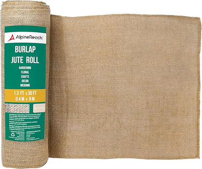 AlpineReach Burlap Fabric Roll 1.3ft x 30ft - Multipurpose Natural Burlap Fabric, Jute Fiber for Tree & Plant Root Frost Protection, Wedding Runner Decorations, Home Center Pieces, Rustic Party Décor
