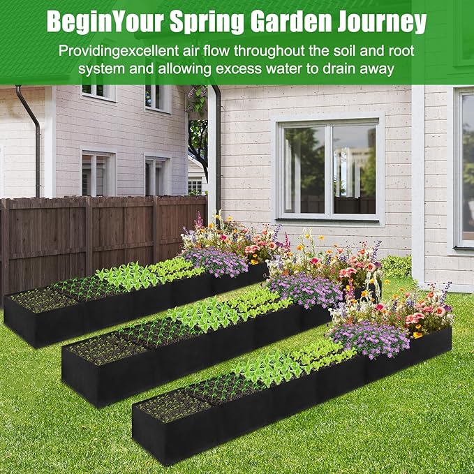 2Pack 12x2x1ft Fabric Raised Garden Bed - 6 Grids Plant Grow Bags, Outdoor Planter Box Non-Woven Fabric Patio Planting Bed Garden Grow Bed Bag for Growing Herbs, Flowers and Vegetables