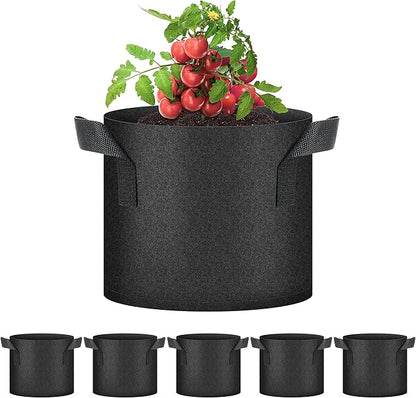 YSSOA 5-Pack 3 Gallon Grow Bags, Aeration Nonwoven Fabric Plant Pots with Handles, Heavy Duty Gardening Planter for Potato, Tomato, Vegetable and Fruits, Black
