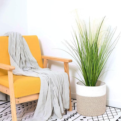 MINTWOOD Design 11 x 11 Inches Cotton Rope Basket for Flower Pot and Indoor Floor Planters, Decorative Round Woven Plant Pot Basket, Planter Covers, Small Dog Toy Storage Baskets, Light Brown