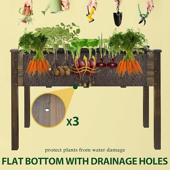 MUPATER 48 x 24 x 30in Raised Garden Bed, Wood Elevated Planter Box with Legs, Outdoor Raised Beds for Gardening, Backyard, Patio and Balcony, Rustic