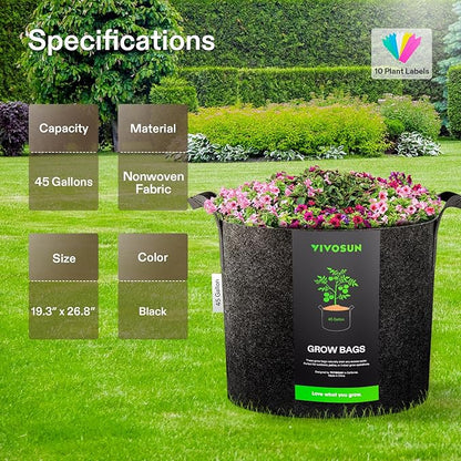 VIVOSUN 2 Pack 45 Gallon Grow Bag, Fabric Pot with Handles for Vegtables and Plants