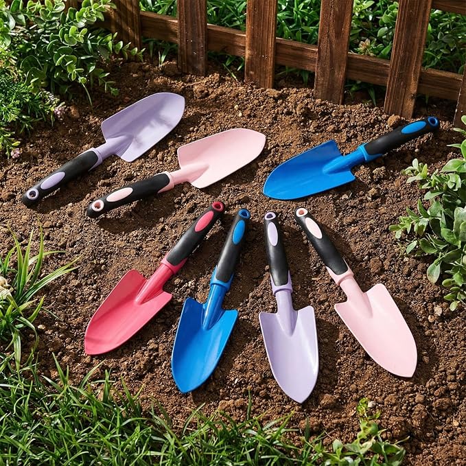 12 Pcs Garden Shovel Aluminum Alloy Heavy Duty Trowel Small Digging Shovels Metal Hand Trowel Spade with Soft Handle for Garden Lawn Yard Planting Tool (Wide Shovel,Fuchsia,Purple,Blue,Pink)