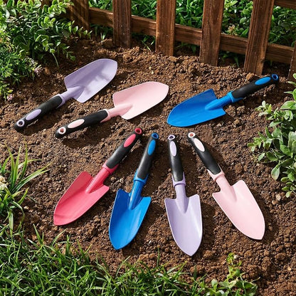 12 Pcs Garden Shovel Aluminum Alloy Heavy Duty Trowel Small Digging Shovels Metal Hand Trowel Spade with Soft Handle for Garden Lawn Yard Planting Tool (Wide Shovel,Fuchsia,Purple,Blue,Pink)
