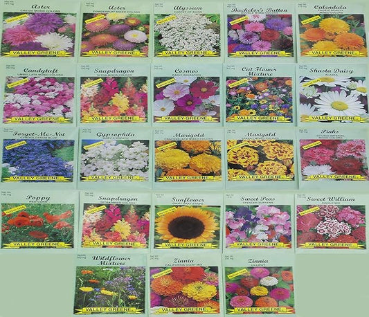 Set of 23 Valley Green Heirloom Flower Seed Packets (Guaranteed 23 Different Varieties as Listed and Pictured)
