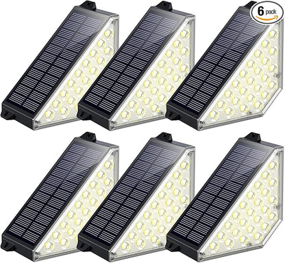 TECKNET Solar Step Lights for Outside, 2 Adjustable Brightness, 2 Mounting Methods, 24 LEDs Solar Stair Lights Outdoor, IP67 Waterproof Deck Light for Yard, Porch, Front Door, Patio, Garden （3000K）