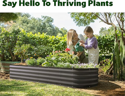 Plant & Plot Galvanized Raised Garden Beds Outdoor // 8×2×1 ft Planter Raised Beds for Gardening, Vegetables, Flowers // Large Metal Garden Box (Gray) // Patented Tool-Free Design