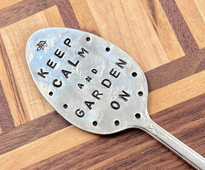 GARDEN MARKER Keep Calm and Garden On hand crafted Plant stake made from recycled Spoon makes a great gift