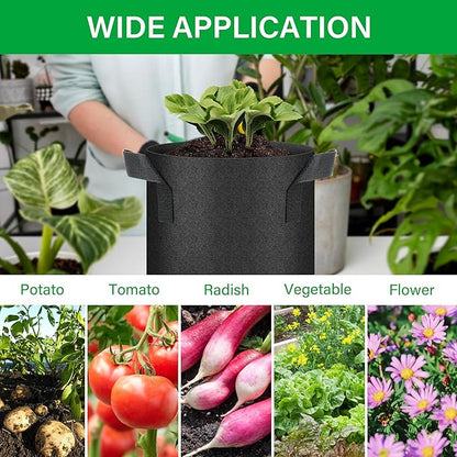 YSSOA 5-Pack 1 Gallon Grow Bags, Aeration Nonwoven Fabric Plant Pots with Handles, Heavy Duty Gardening Planter for Potato, Tomato, Vegetable and Fruits, Black 2024 Version