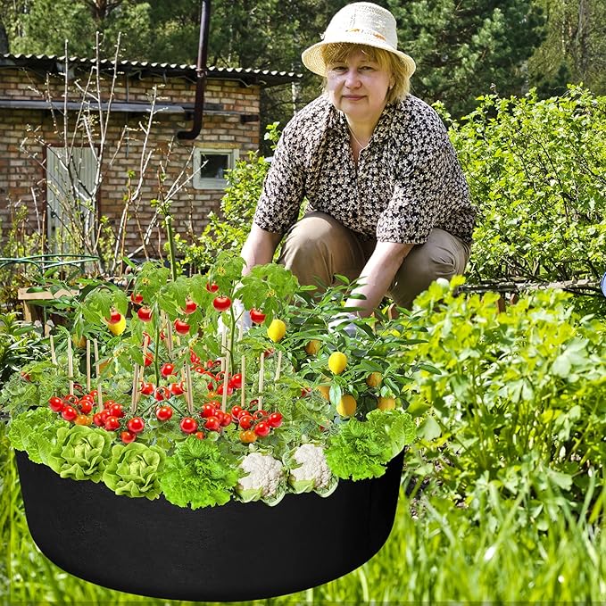 Zhehao 4 Pcs Fabric Raised Planting Bed Round Garden Grow Bags Heavy Duty Breathable Fabric Raised Planter Container for Gardening Vegetables Herbs and Plants Outdoor(50 Gallon)