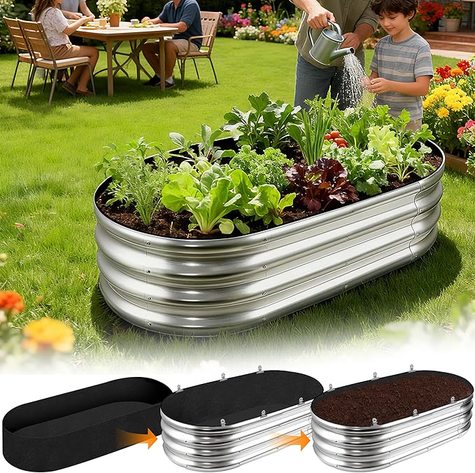 2 Sets 4 x 2 x 1 ft Raised Garden Bed Liner Bag, Breathable Grow Bed Fabric Liners with Clips and Gloves, Garden Box Non Woven Bag for Outdoor Plants Growth Keep Soil Isolation (No Garden Bed)