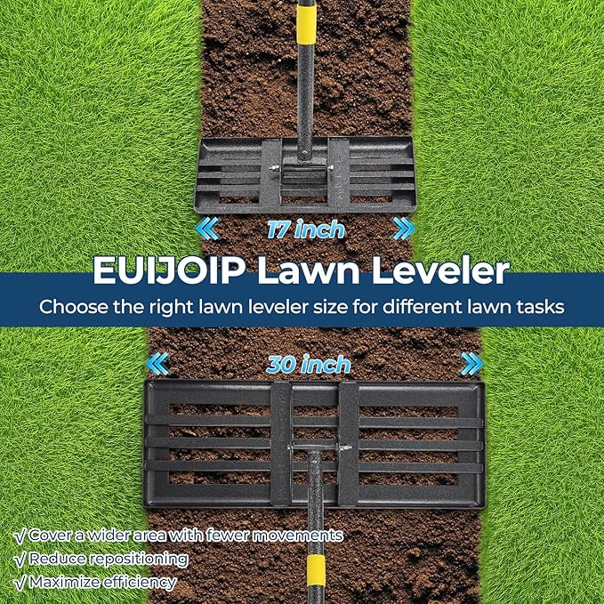 Lawn Leveling Rake 30"x10" for Lawn Care - 60in Extendable Stainless Steel Handle with Ergonomic Grip | Professional Grass Leveling Tool for Golf Courses, Soccer Fields, Backyard Turf Maintenance